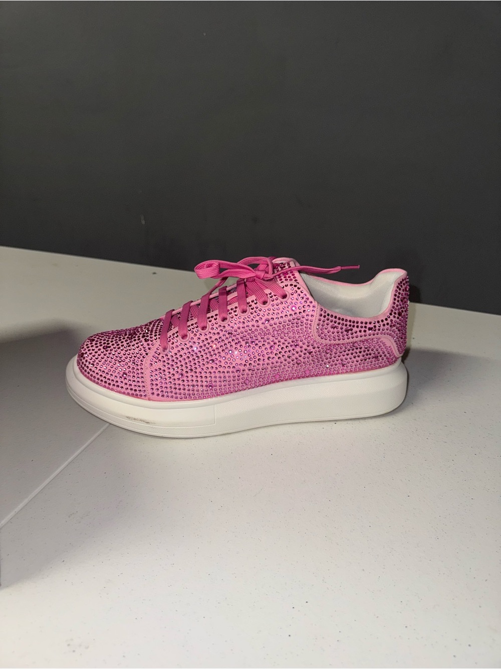 Men's Pink Crystal-Embellished Platform Sneaker